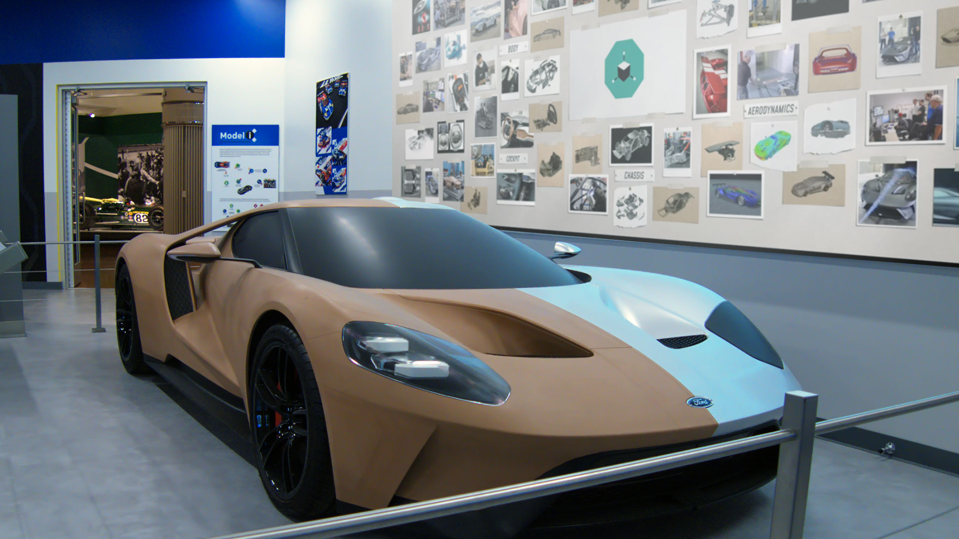 The Design Board video zooms into a wall of reference photos to highlight the process and inspirations behind the Ford 2016 GT.
